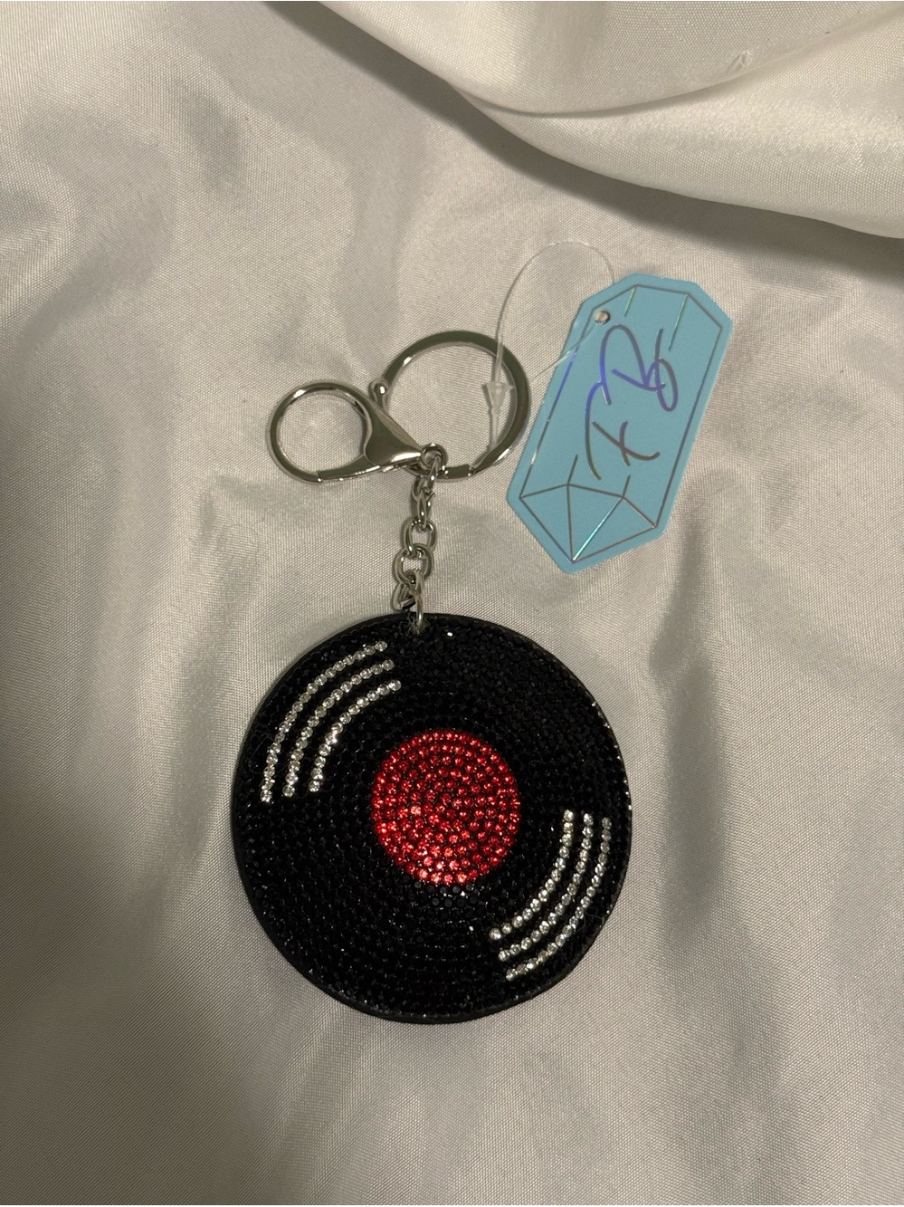 NWT! Rhinestone Vinyl Record Keychain - Black & Red